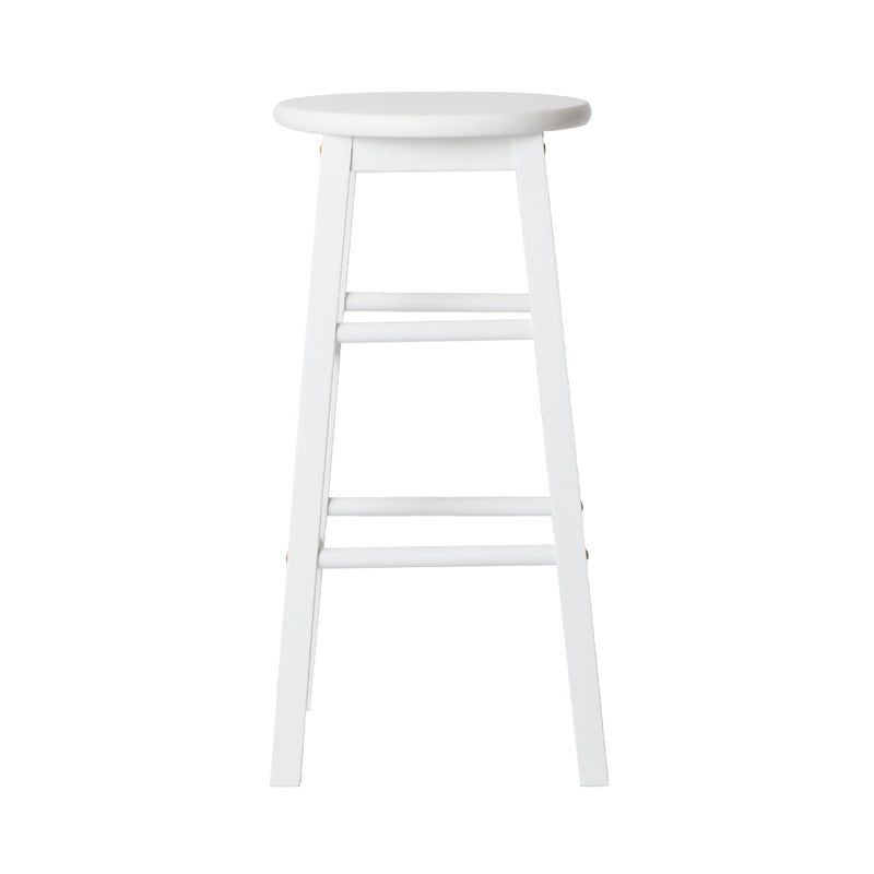 Set of 2 - Beech Wood Backless Bar Stools - White