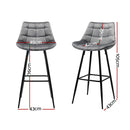 Set of 2 - Velvet Shell Bar Stools - Grey