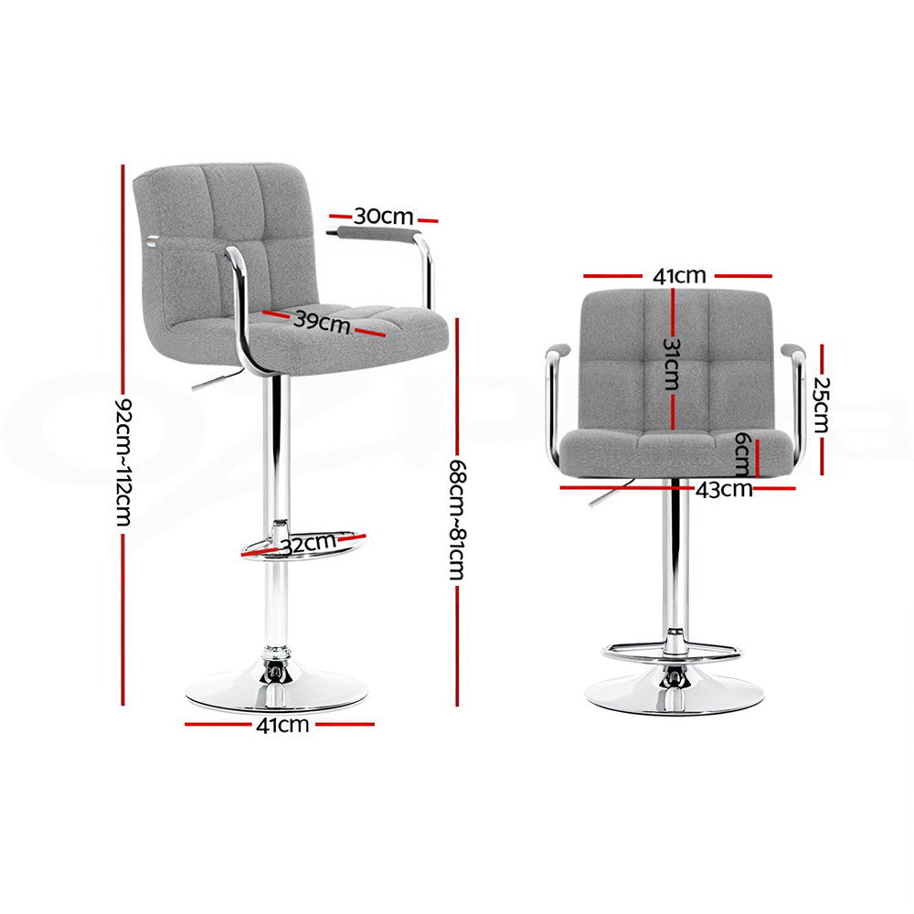 Cove Fabric Gas Lift Bar Stools with Armrest – Grey – Set of 4