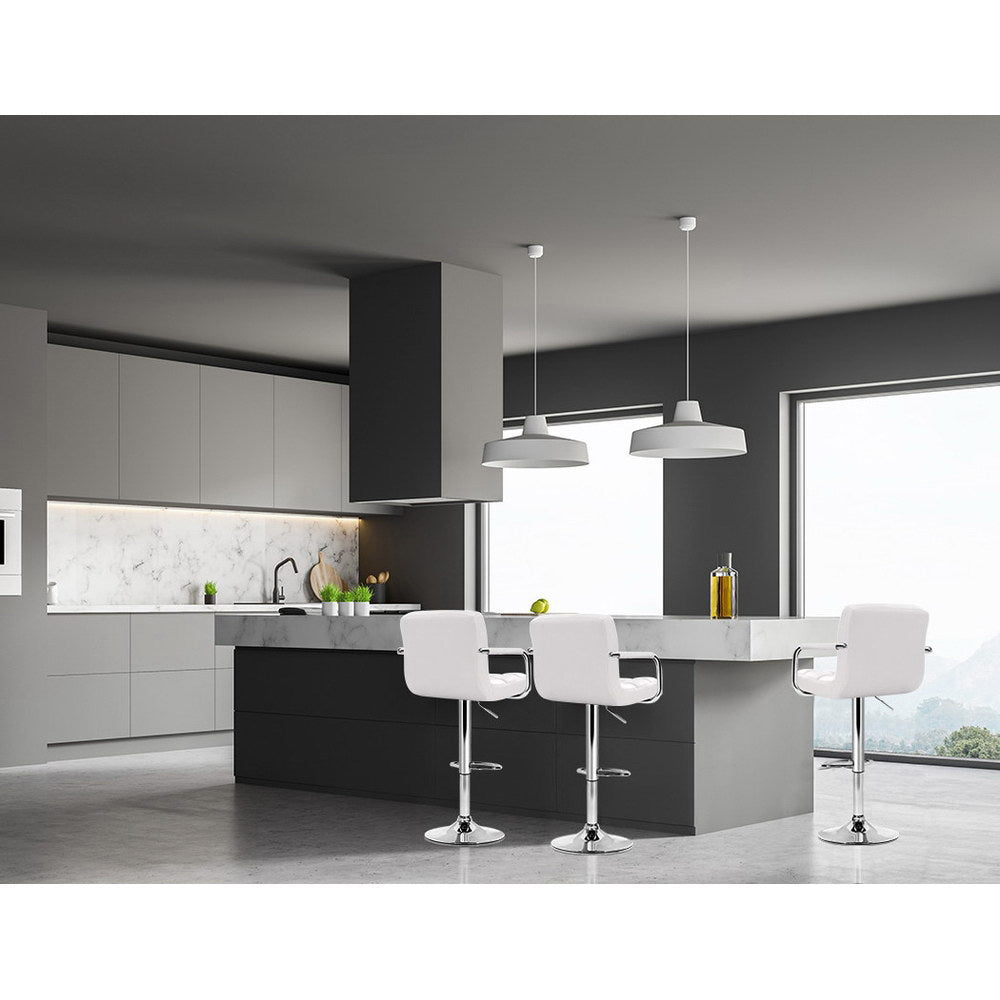 Kensington Leather Gas Lift Bar Stools – White – Set of 2