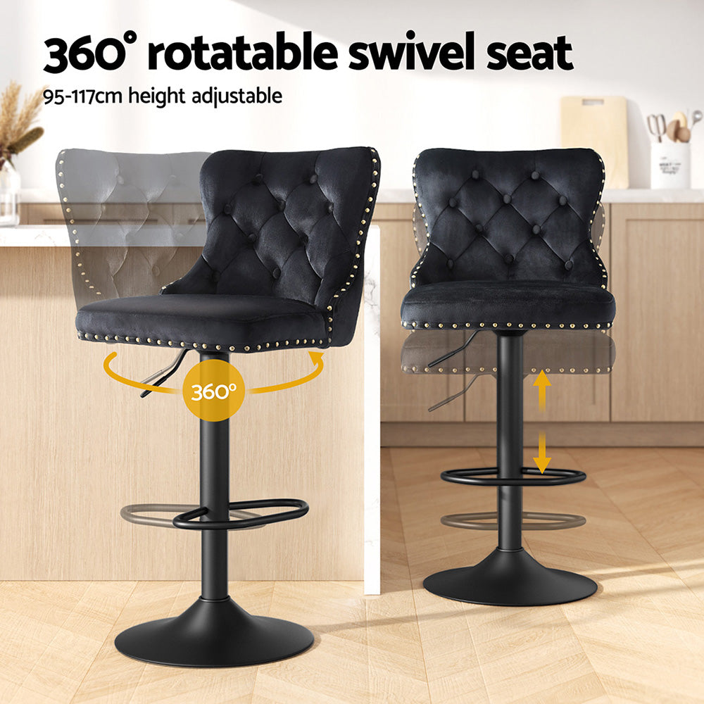 Nova Velvet Bar Stools – Black – Set of 4