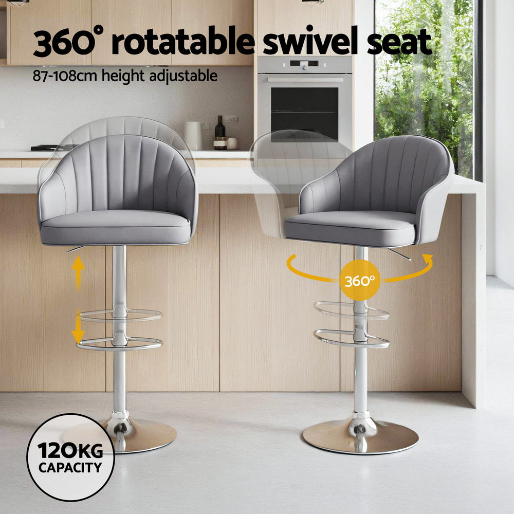 Atlas Swivel Gas Lift Bar Stools with Shell Design – Grey – Set of 2