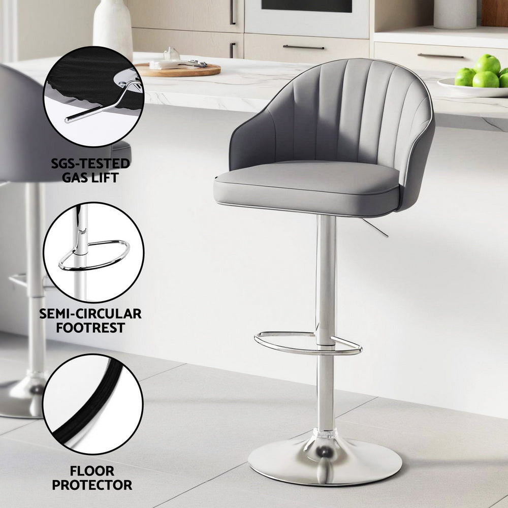 Atlas Swivel Gas Lift Bar Stools with Shell Design – Grey – Set of 2