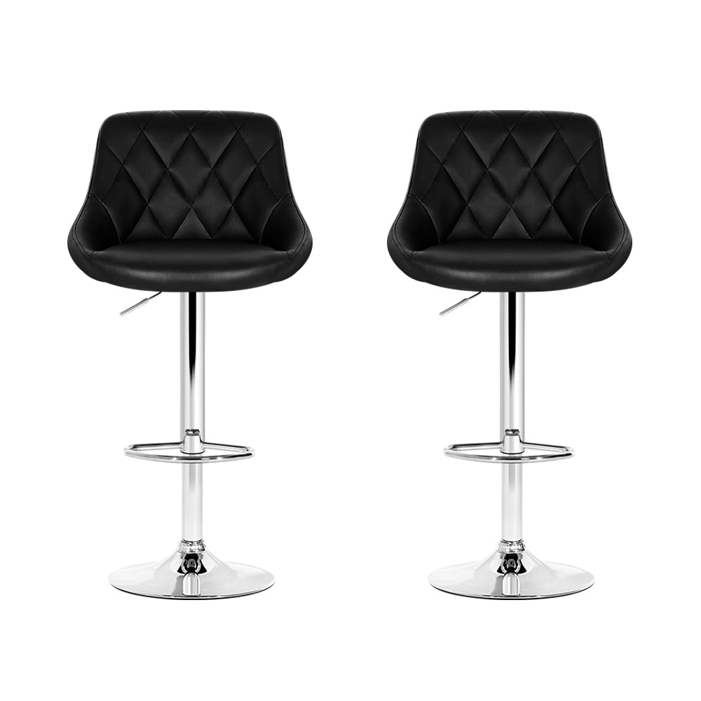 Dalton Leather Diamond Bar Stools – Black – Set of 2