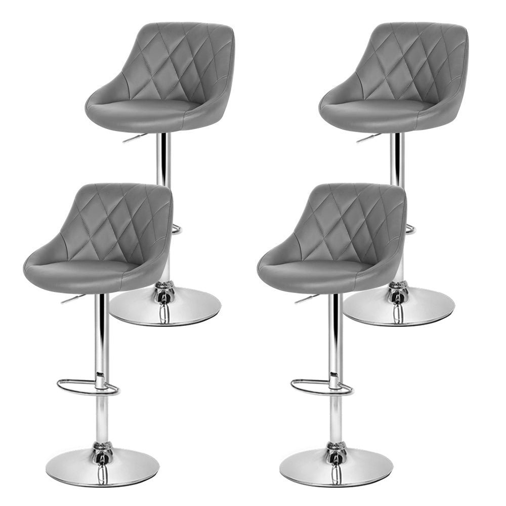 Rhombus Diamond Style Leather Bar Stools – Grey – Set of 4