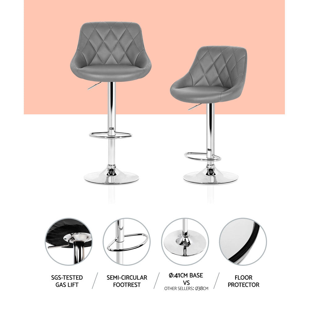 Rhombus Diamond Style Leather Bar Stools – Grey – Set of 4