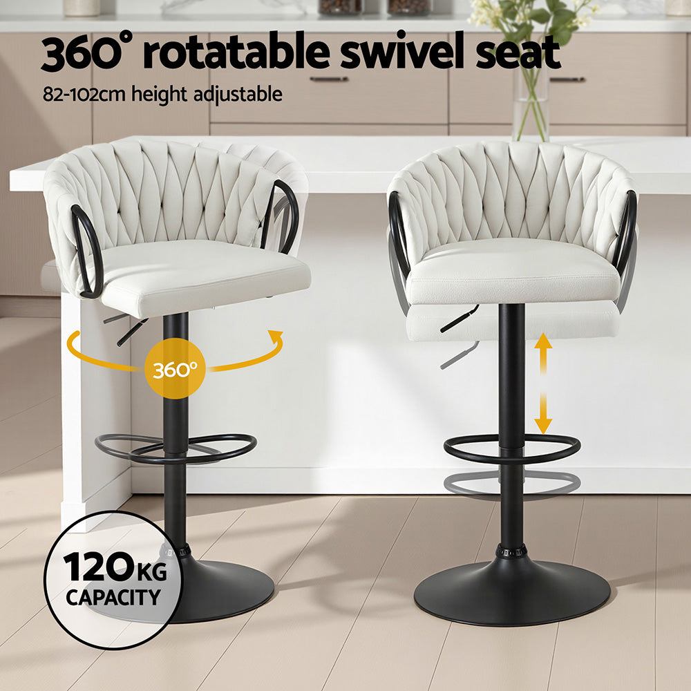 Alderon Woven Velvet Bar Stools – Ivory – Set of 2