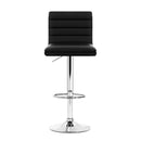 Set of 4 - Lined Pattern Leather Bar Stools- Black and Chrome