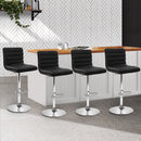 Set of 4 - Lined Pattern Leather Bar Stools- Black and Chrome