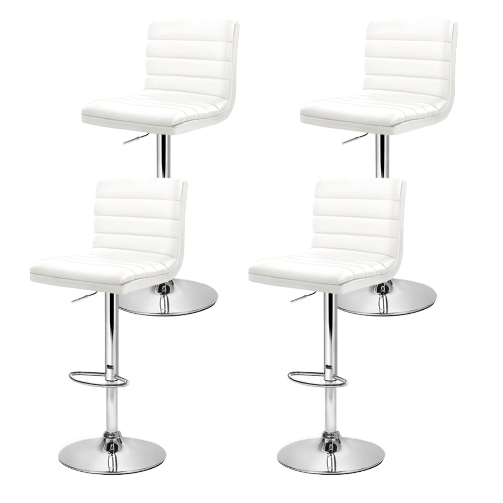 Meridian Lined Pattern Leather Bar Stools – White – Set of 4