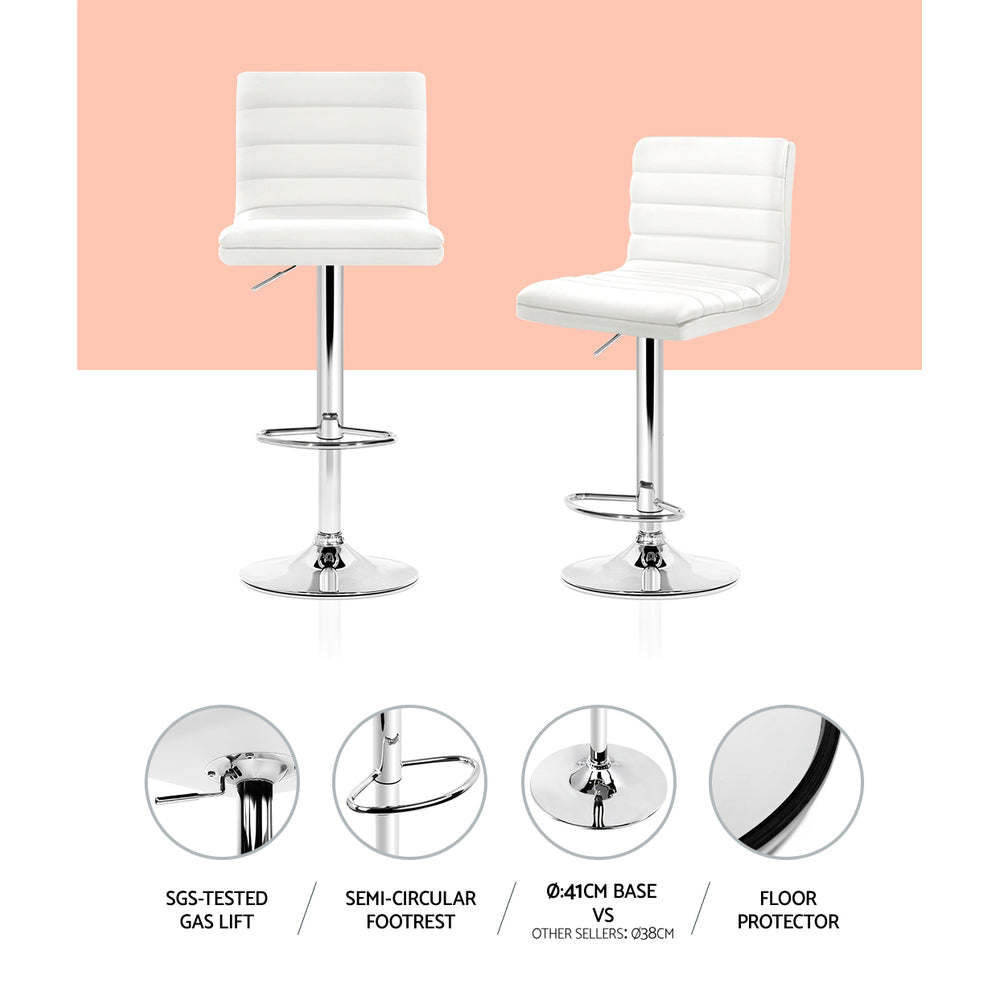 Meridian Lined Pattern Leather Bar Stools – White – Set of 4