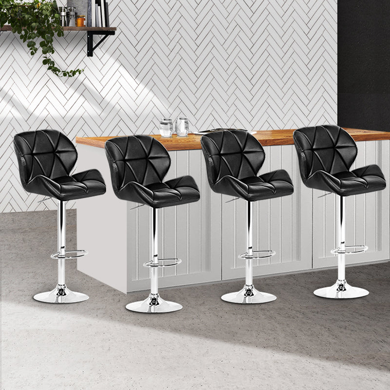 Set of 4 - Winged Gas Lift Bar Stools - Black and Chrome