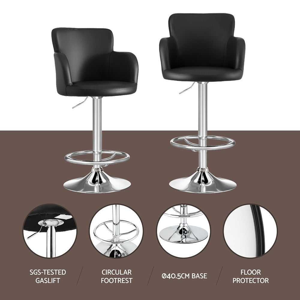 Rowan Leather Gas Lift Bar Stools – Black – Set of 2