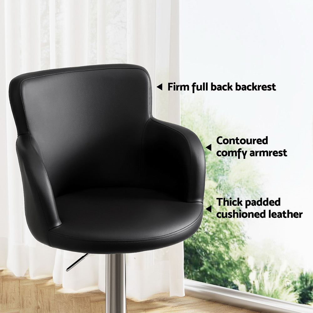 Rowan Leather Gas Lift Bar Stools – Black – Set of 2