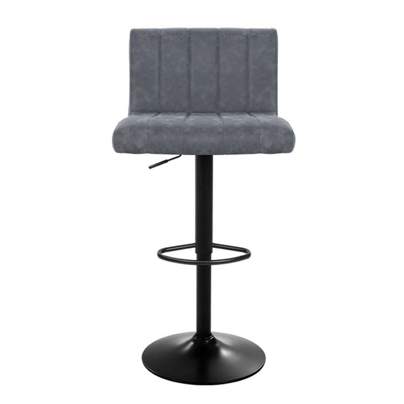 Set of 2 - Line Style Leather Bar Stools - Grey