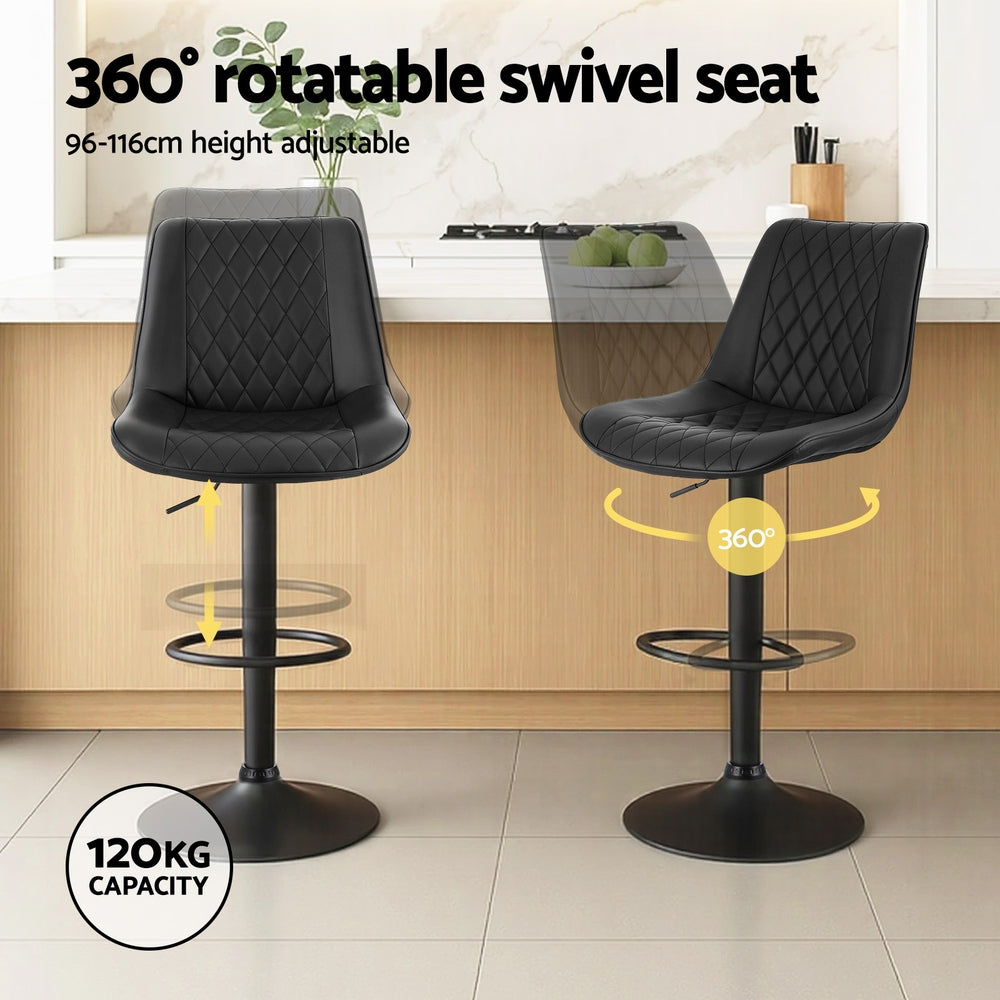 Atlas Diamond Quilted Counter Stools – Black – Set of 2