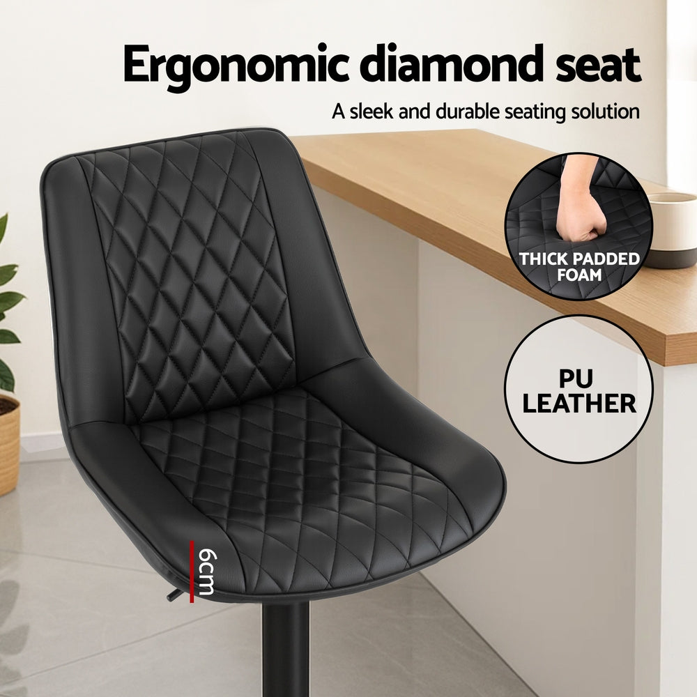 Atlas Diamond Quilted Counter Stools – Black – Set of 2