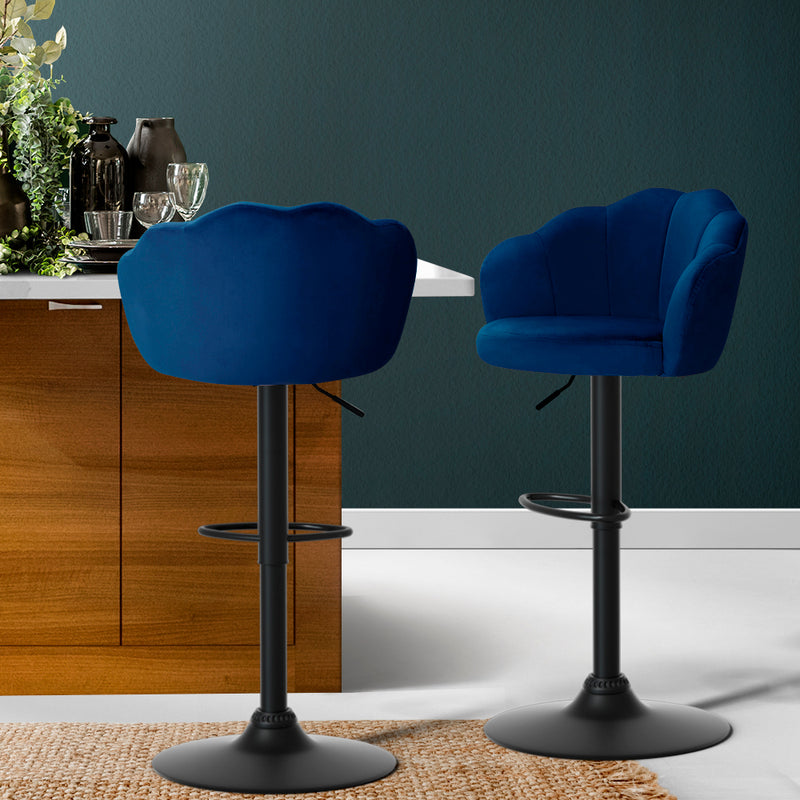 Set of 2 - Velvet Gas Lift Chairs - Blue