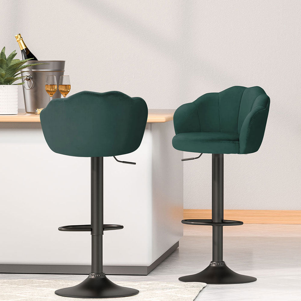 Nova 4x Bar Stools Gas Lift Velvet Green