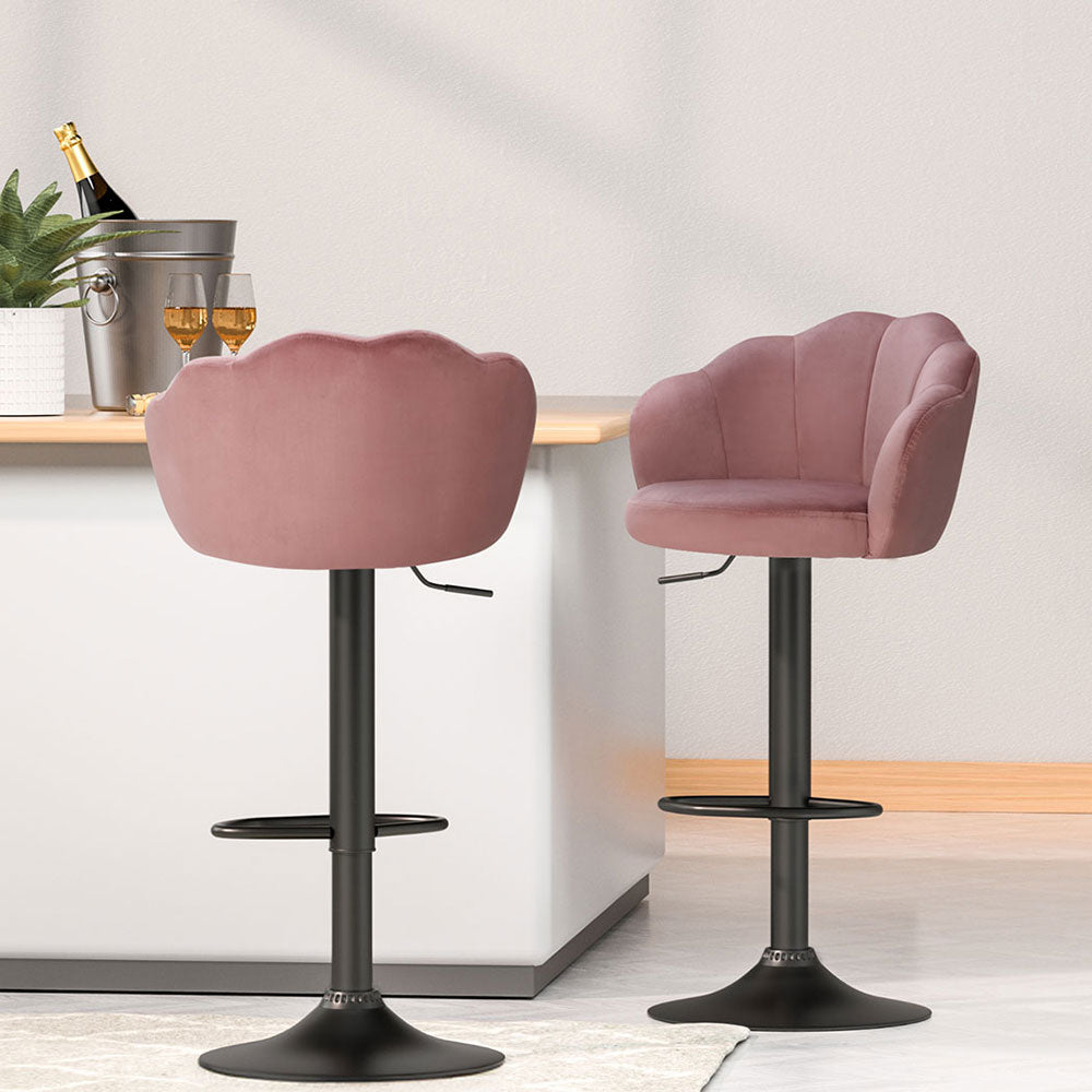 Arlo 4x Bar Stools Gas Lift Velvet Pink
