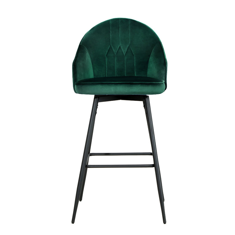 Set of 2 - Velvet Bar Stools - Green