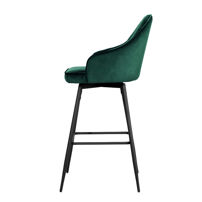 Set of 2 - Velvet Bar Stools - Green