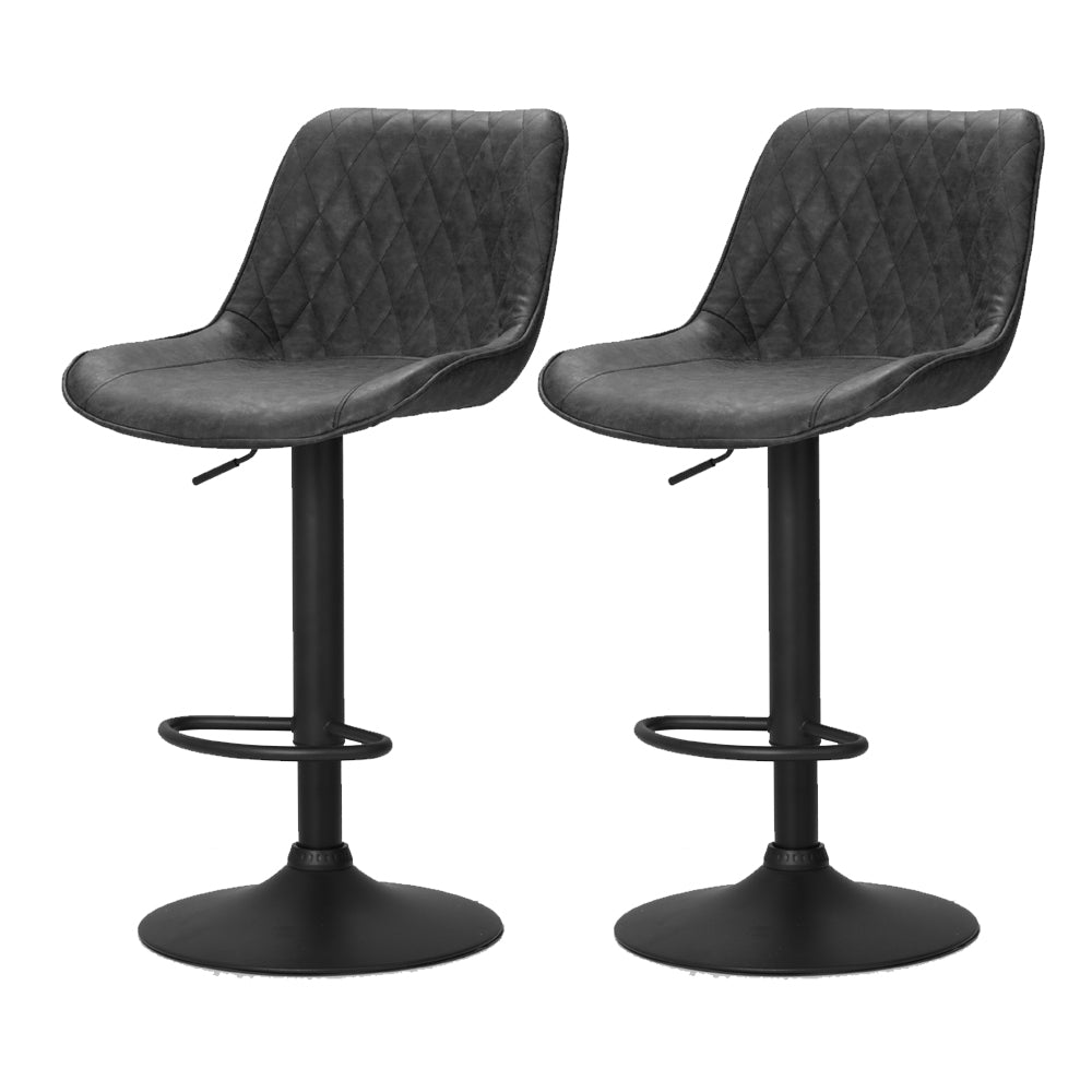 Rowan 2x Bar Stools Gas Lift Vintage Leather Black