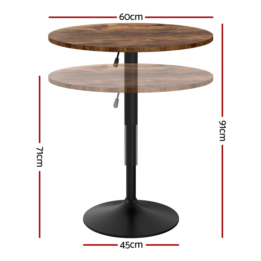 Montero Height Adjustable Bar Table – Brown / Wood – 60 cm