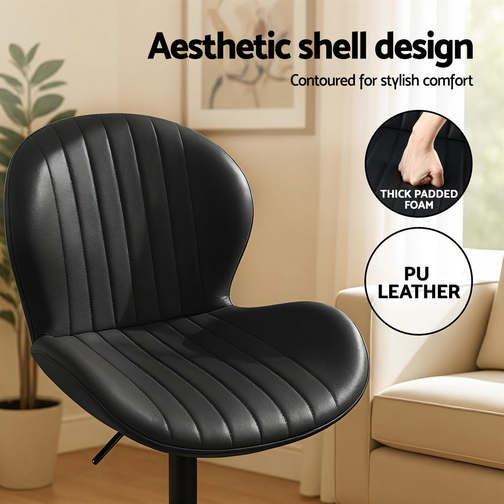 Atlas Swivel Gas Lift Bar Stools with Shell Design – Black – Set of 2