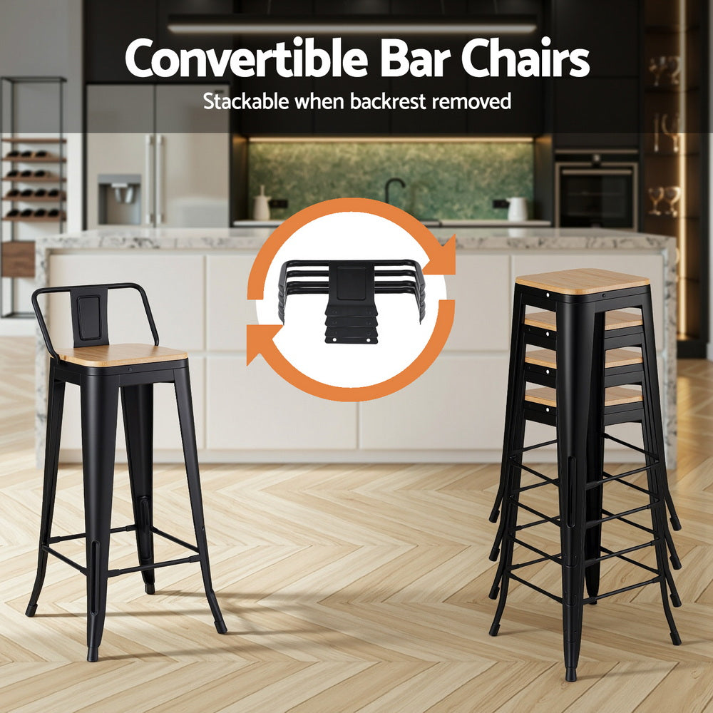 Linden Stackable Bar Stools – Black – Set of 4
