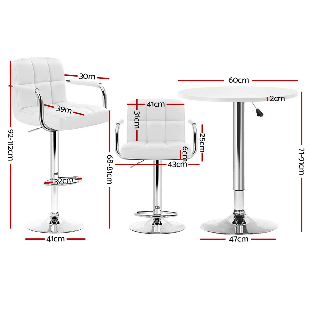 Meridian Bar Table & Stool Set – White – Set of 3