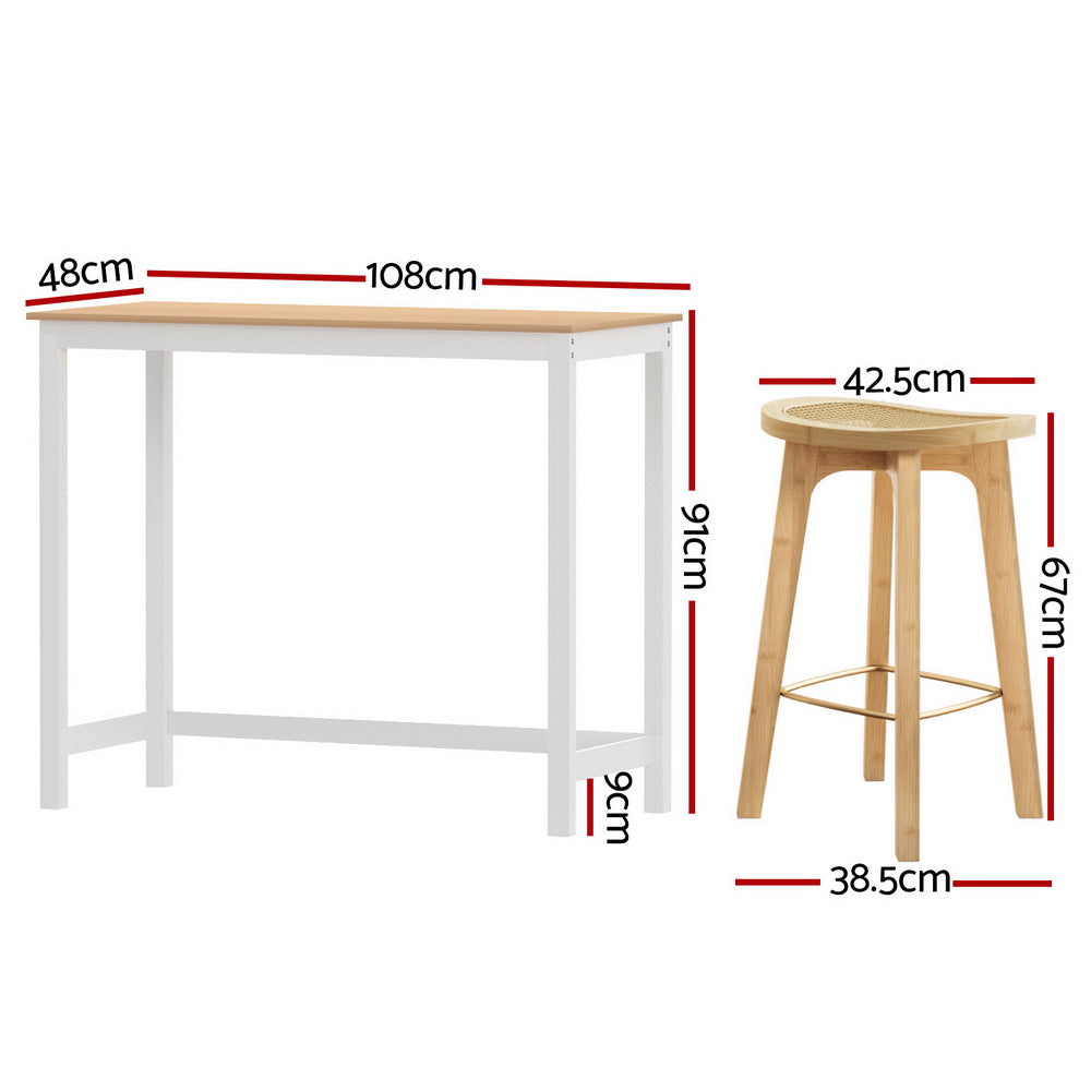 Halston Bamboo Bar Table and Stool Set – Pine & Natural – Set of 4