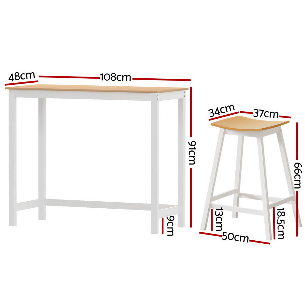 Hudson Solid Wood Bar Table and Stool Set – Pine & White – Set of 4