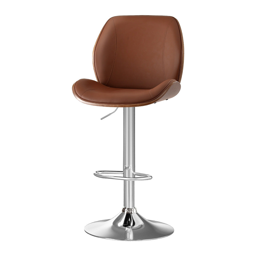 Rowan 1X Bar Stool Bentwood Swivel Adjustable Kitchen Dining Counter Stool Leather Brown