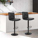 Set of 2 - Leather Gas Lift Bar Stools - Black