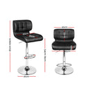 Set of 4 - Leather Gas Lift Bar Stools - Black and Chrome