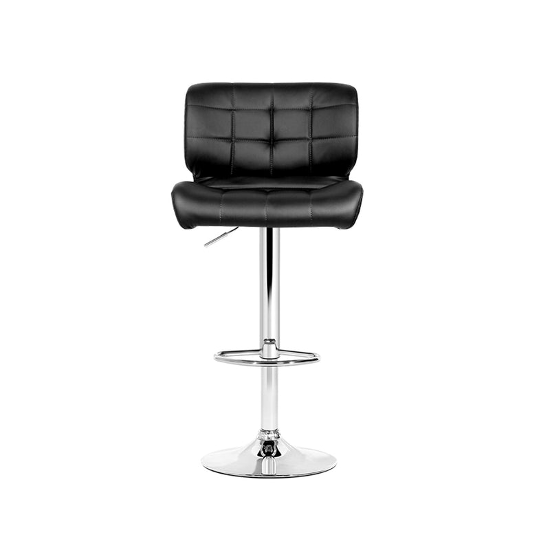 Set of 4 - Leather Gas Lift Bar Stools - Black and Chrome