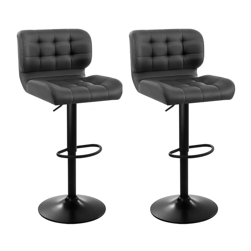 Artiss Set of 2 Kitchen Bar Stools Gas Lift Plush PU Leather - Black and Grey