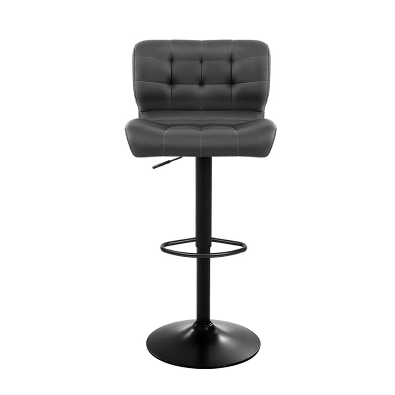 Set of 2 - Gas Lift Plush Leather Bar Stools - Black and Grey