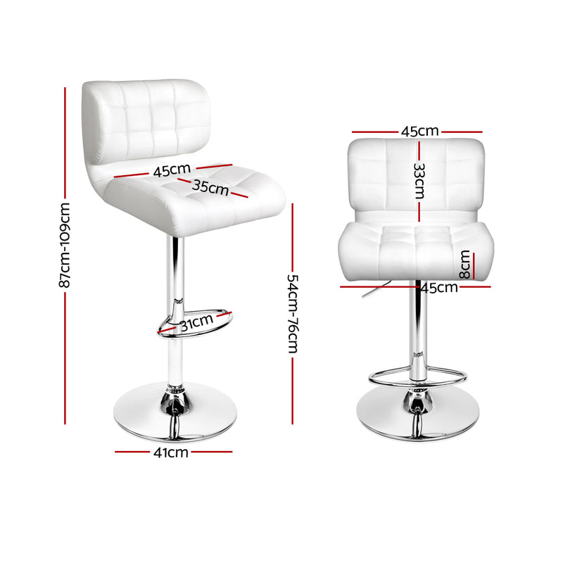 Set of 2 - Leather Gas Lift Bar Stools - White and Chrome