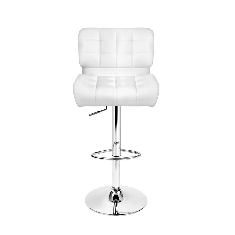 Set of 2 - Leather Gas Lift Bar Stools - White and Chrome