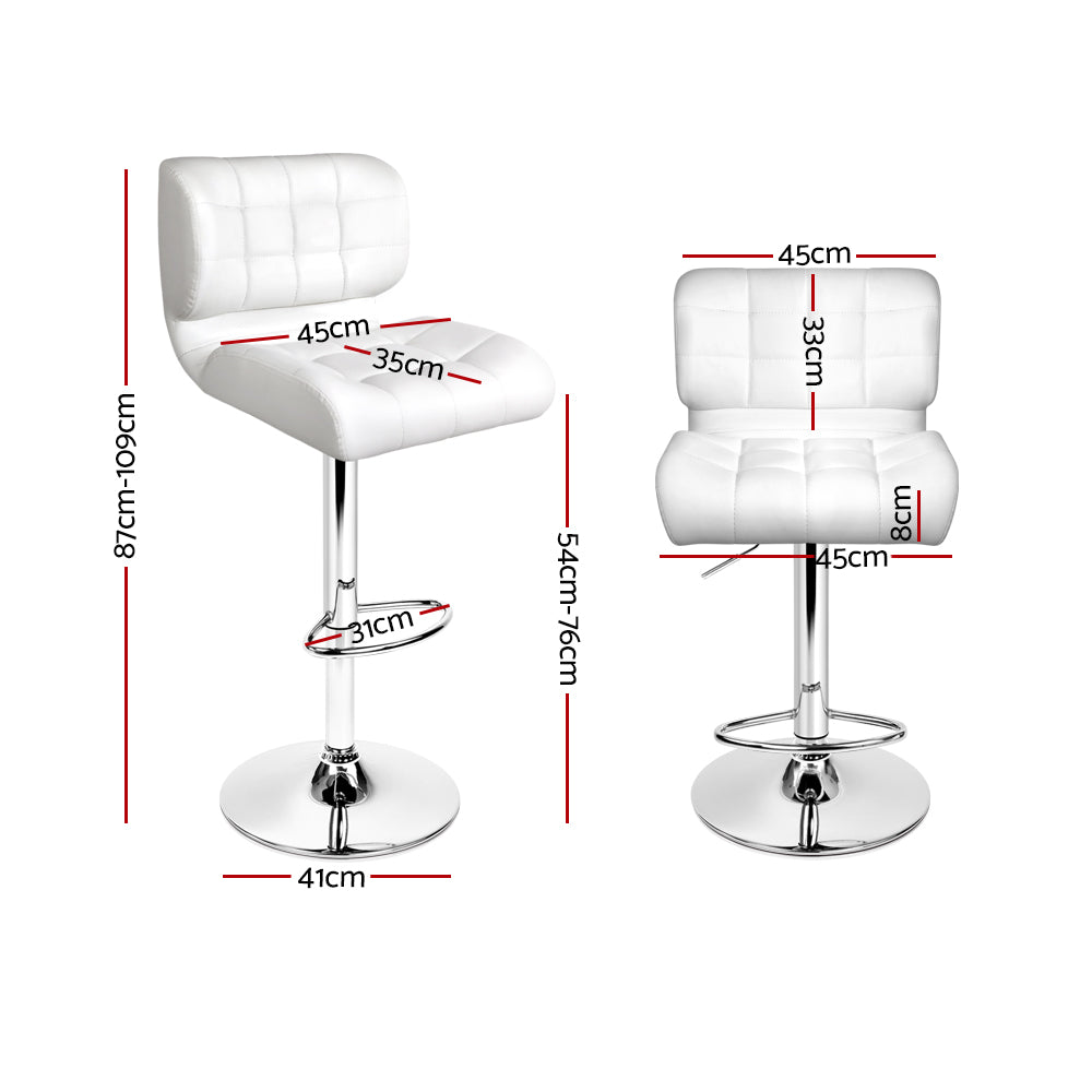 Alderon Leather Gas Lift Bar Stools – White – Set of 4