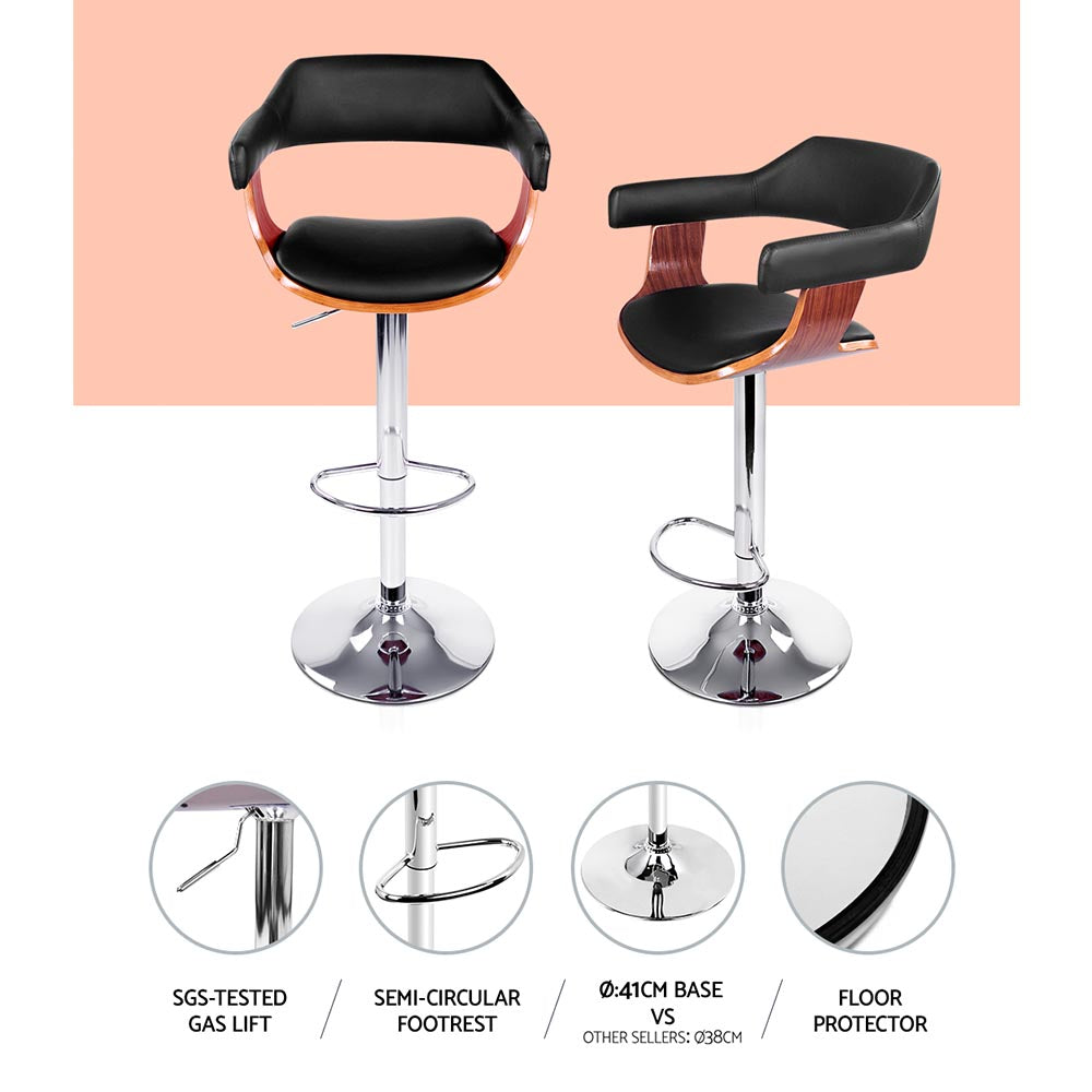 Hudson Gas Lift Bar Stools with Armrests – Black – Set of 2