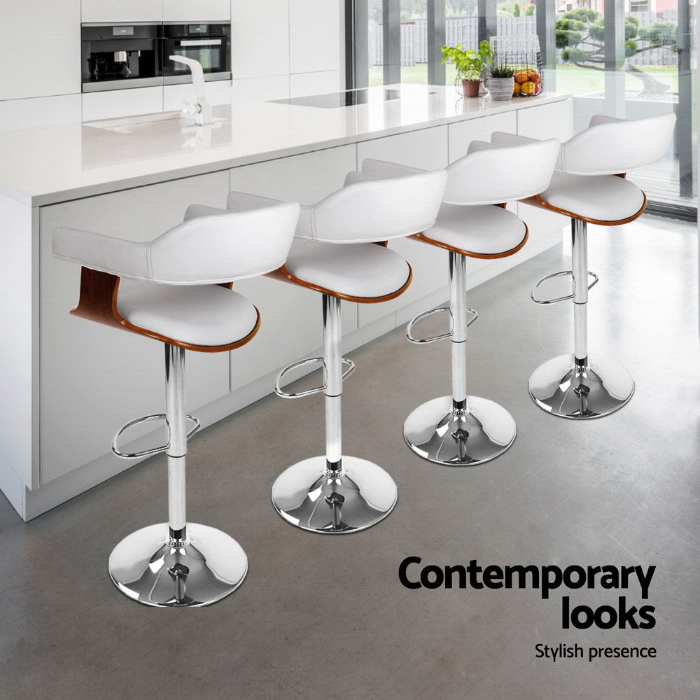 Nova Gas Lift Bar Stools with Armrest – White – Set of 4