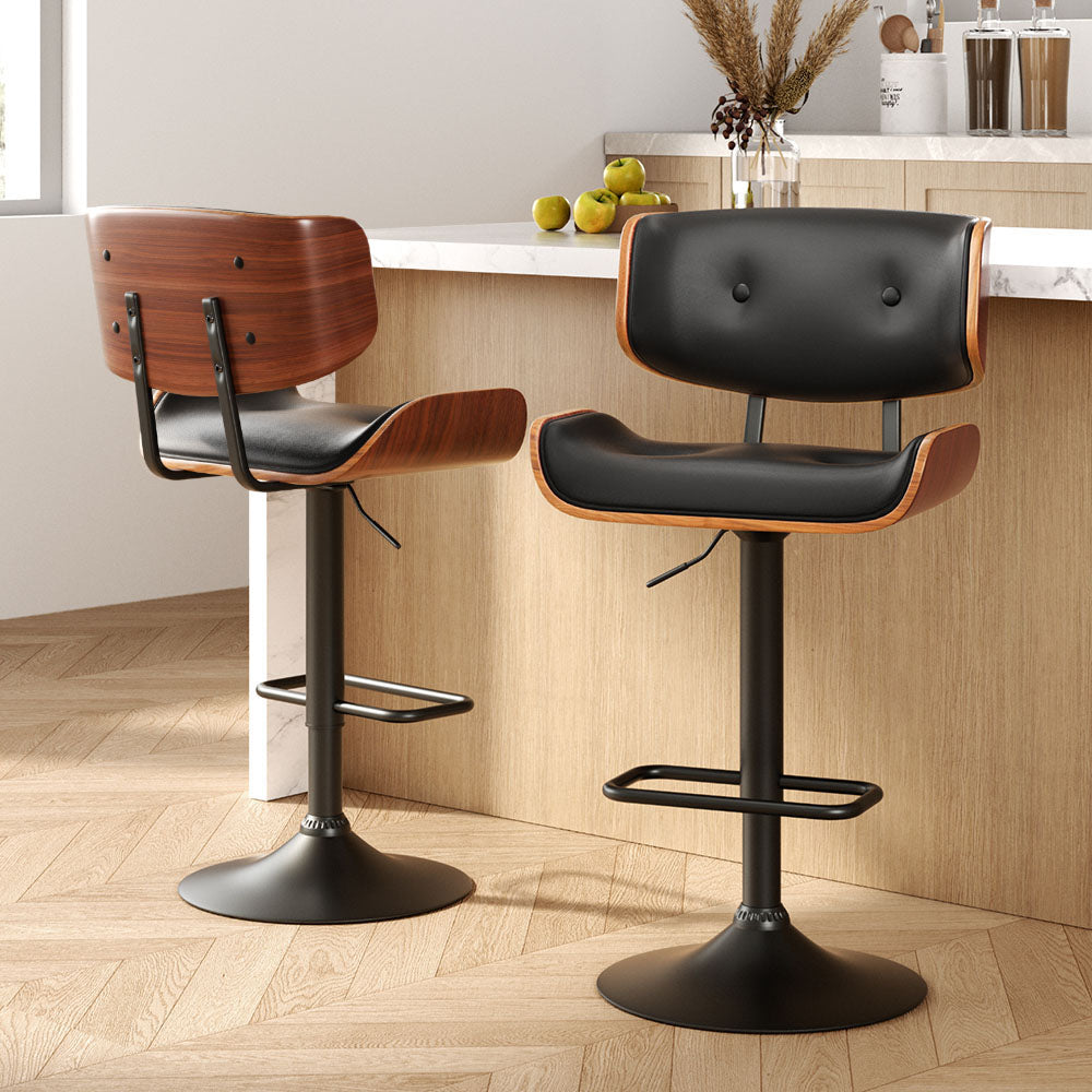 Arlo 2x Bar Stools Gas Lift Leather All Black