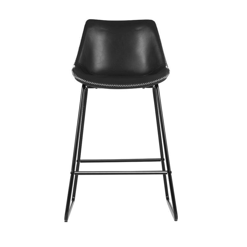 Set of 2 - Metal & Leather Bar Stool Dining Chairs - Black