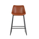 Set of 2 - Metal & Leather Bar Stool Dining Chairs - Brown