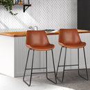 Set of 2 - Metal & Leather Bar Stool Dining Chairs - Brown