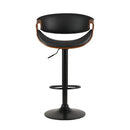 Gas Lift Wooden & Leather Bar Stool - Black