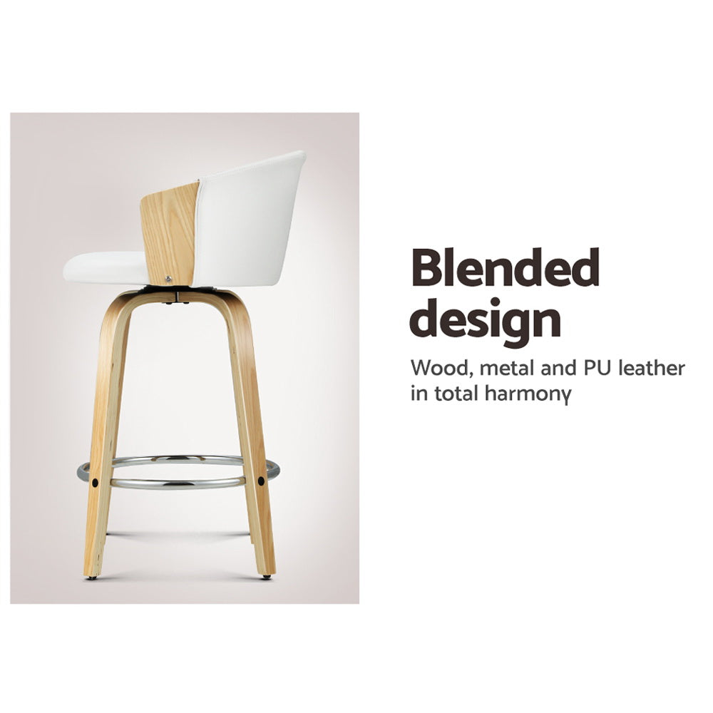 Marston Wooden Leather Swivel Bar Stools – White – Set of 2
